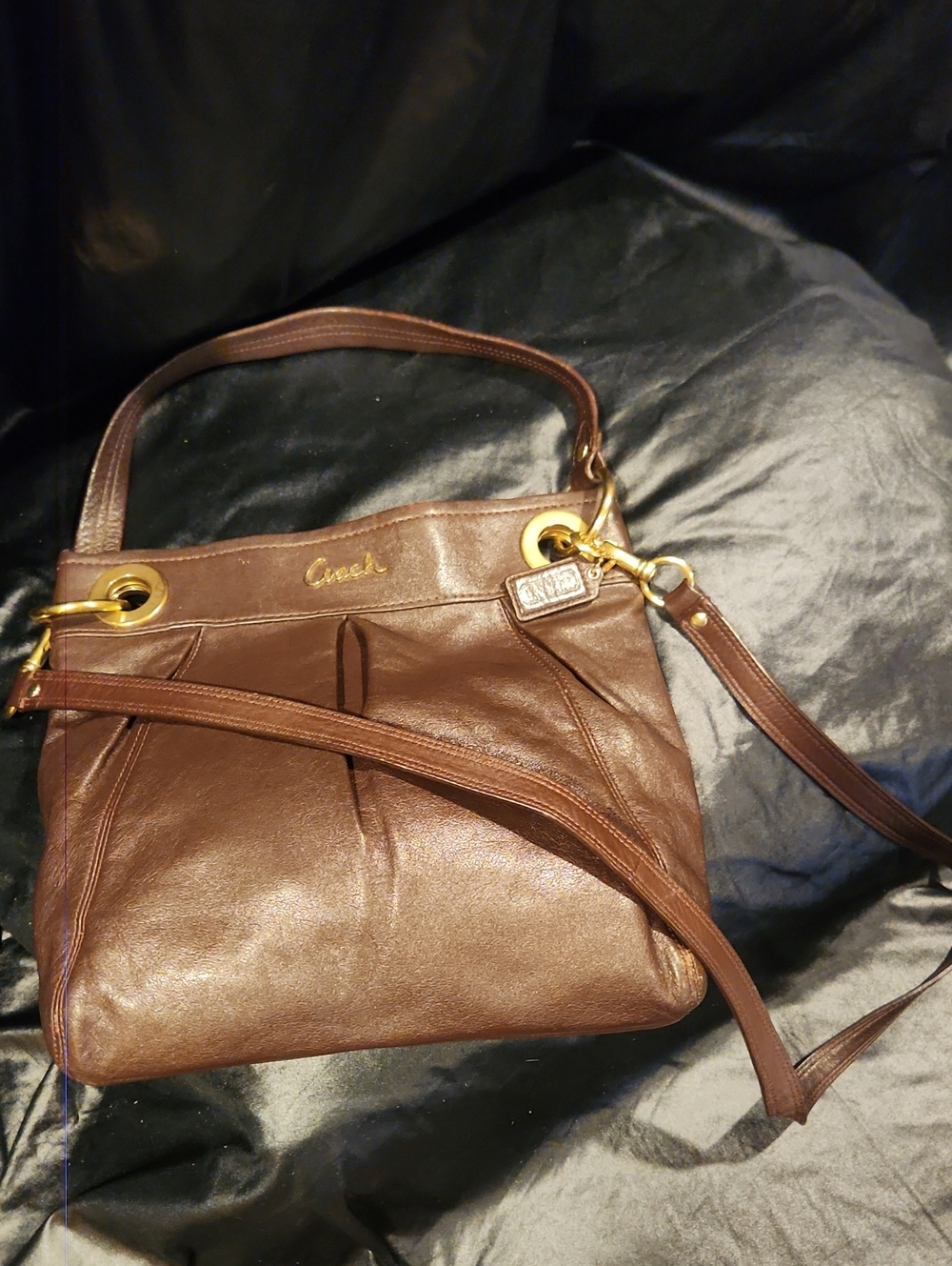 Vintage Coach Ashley Hippie Hobo 2 way in dark brown leather #F17605